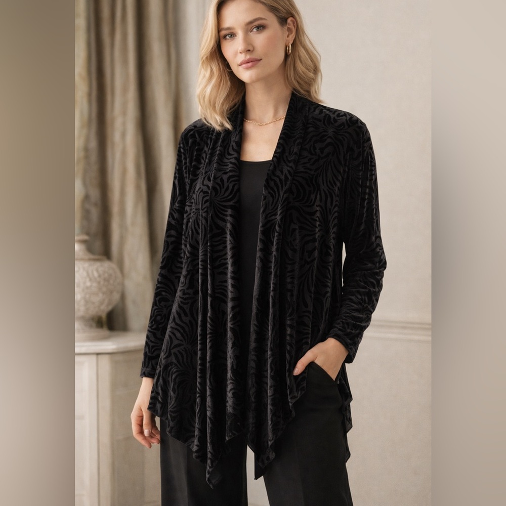 Ruby Rd‎ Woman 3X Black Velvet Burnout Drape Cardigan Gothic Layer Quiet Luxury